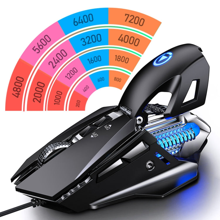 YINDIAO G10 7200DPI 7-modes Adjustable 7-keys RGB Light Wired Metal Mechanical Hard Core Macro Mouse, Style: Audio Version(Black)
