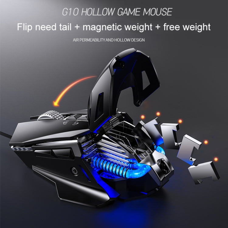 YINDIAO G10 7200DPI 7-modes Adjustable 7-keys RGB Light Wired Metal Mechanical Hard Core Macro Mouse, Style: Audio Version(Black)