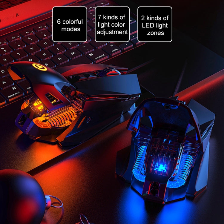 YINDIAO G10 7200DPI 7-modes Adjustable 7-keys RGB Light Wired Metal Mechanical Hard Core Macro Mouse, Style: Audio Version(Silver)