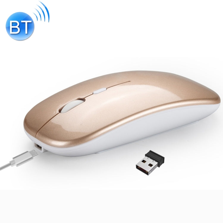 HXSJ M90 2.4GHz Ultrathin Mute Rechargeable Dual Mode Wireless Bluetooth Notebook PC Mouse (Gold)