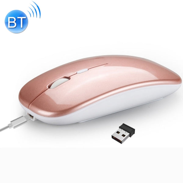 HXSJ M90 2.4GHz Ultrathin Mute Rechargeable Dual Mode Wireless Bluetooth Notebook PC Mouse (Rose Gold)