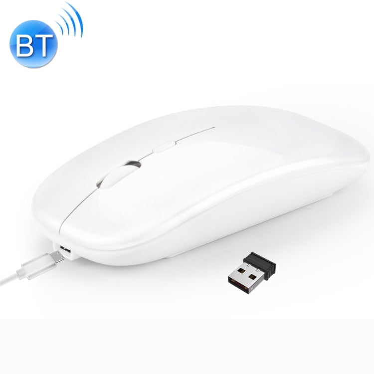 HXSJ M90 2.4GHz Ultrathin Mute Rechargeable Dual Mode Wireless Bluetooth Notebook PC Mouse (White)