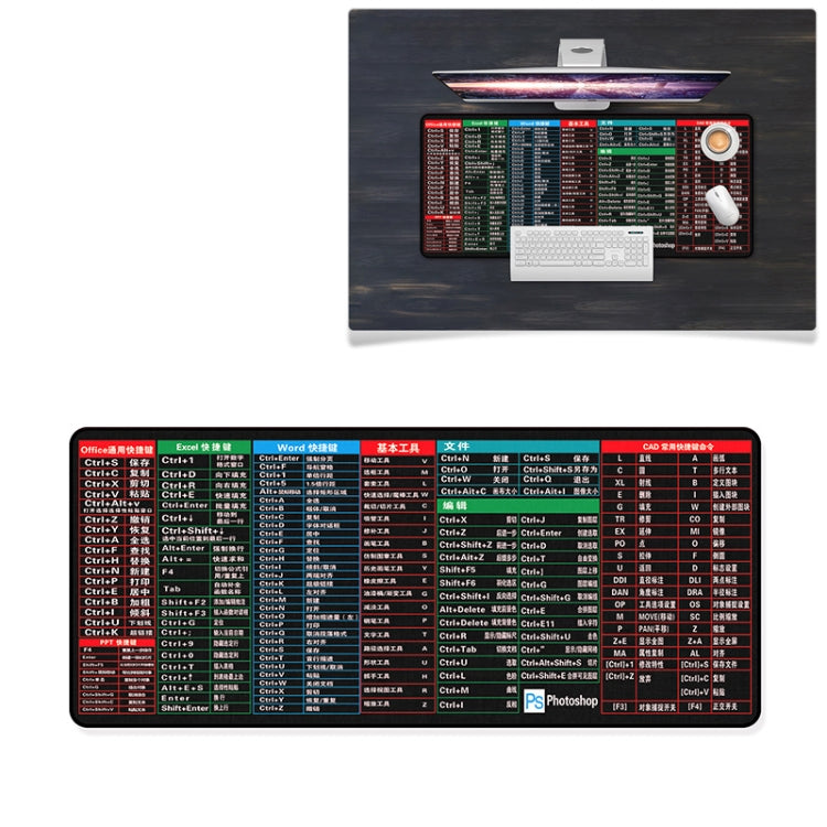 YINDIAO Large Rubber Mouse Pad Anti-skid Gaming Office Desk Pad Keyboard Mat, Size: 800x300mm (Hot Key)