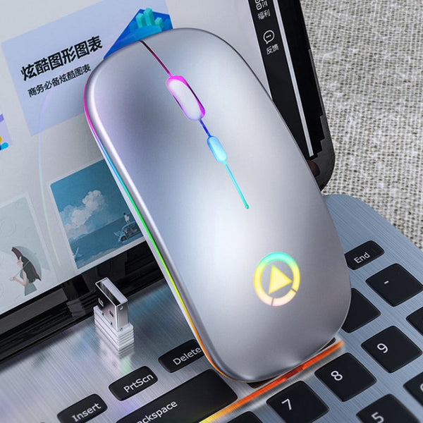 YINDIAO A2 2.4GHz 1600DPI 3-modes Adjustable RGB Light Rechargeable Wireless Silent Mouse (Grey)