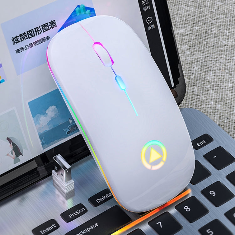 YINDIAO A2 2.4GHz 1600DPI 3-modes Adjustable RGB Light Rechargeable Wireless Silent Mouse (White)