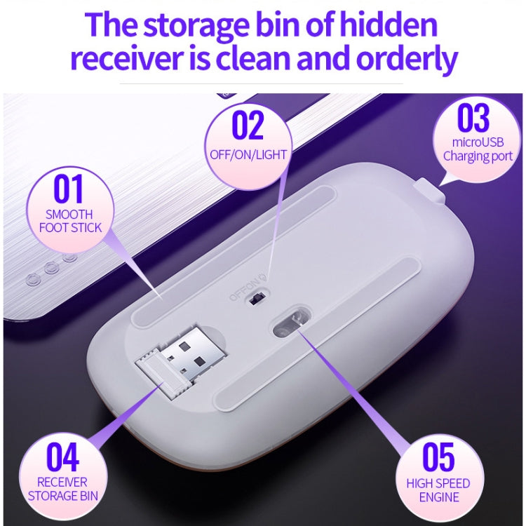 YINDIAO A2 2.4GHz 1600DPI 3-modes Adjustable RGB Light Rechargeable Wireless Silent Mouse (White)