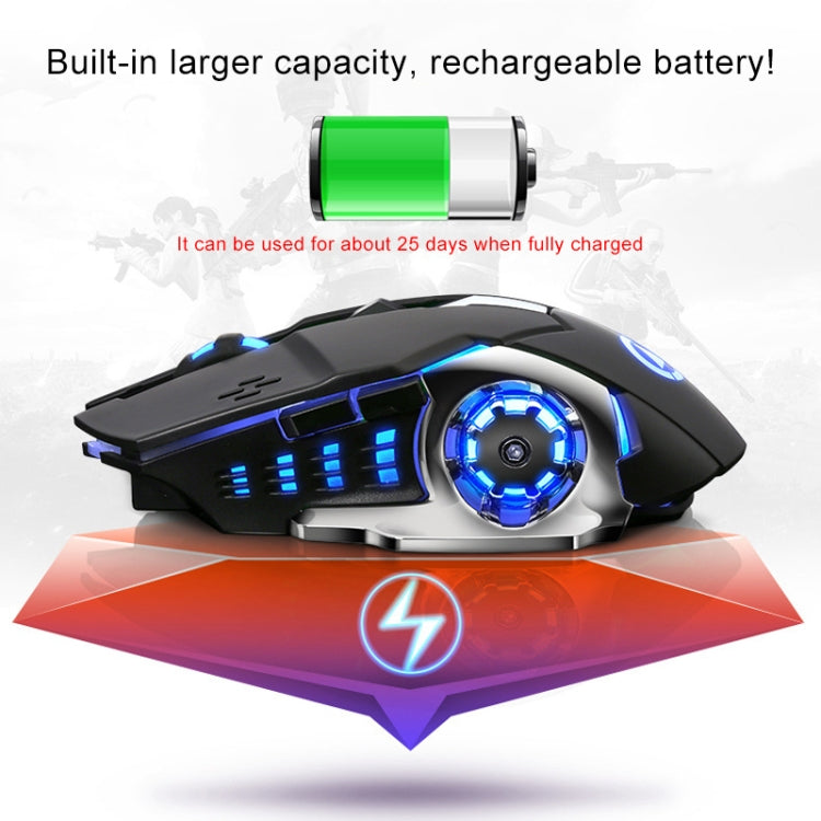 YINDIAO A4 2.4GHz 1600DPI 3-modes Adjustable Rechargeable Wireless Silent Gaming Mouse (Black Silver)