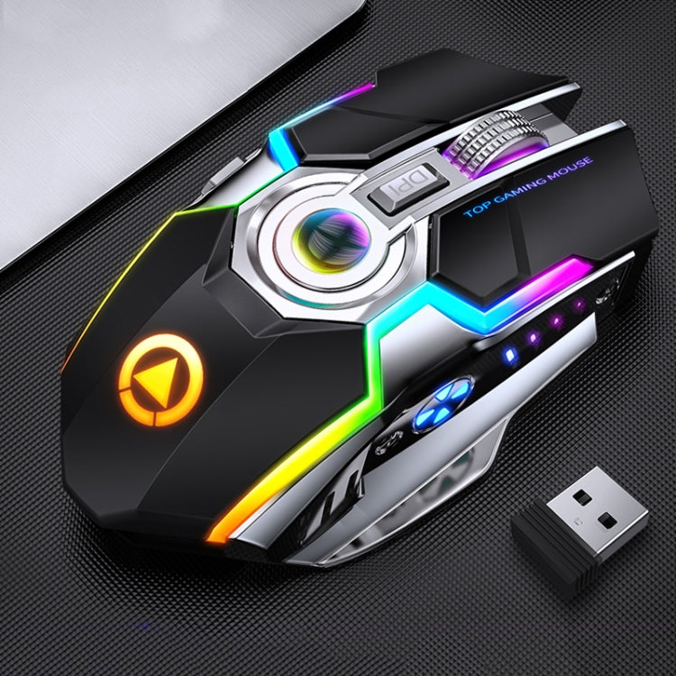 YINDIAO A5 2.4GHz 1600DPI 3-modes Adjustable Rechargeable RGB Light Wireless Silent Gaming Mouse (Black)