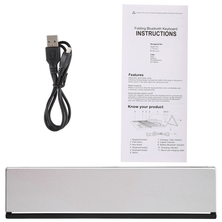 GK608 Ultra-thin Foldable Bluetooth V3.0 Keyboard, Built-in Holder, Support Android / iOS / Windows System (Grey)