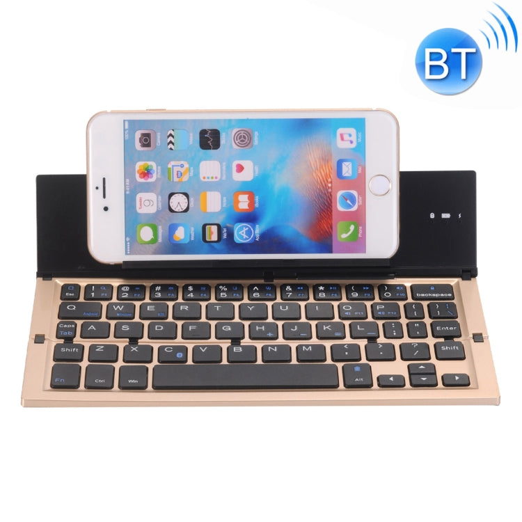 GK608 Ultra-thin Foldable Bluetooth V3.0 Keyboard, Built-in Holder, Support Android / iOS / Windows System(Gold)