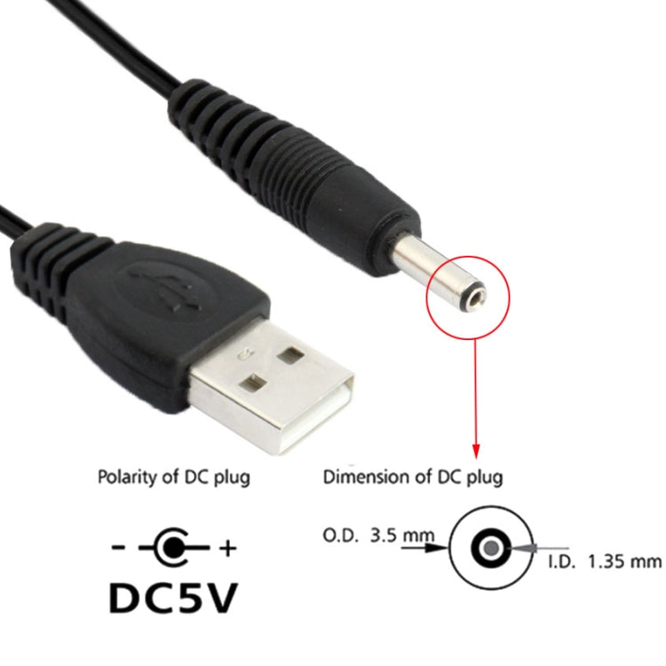 USB Male to DC 3.5 x 1.35mm Power Cable, Length: 1.2m (Black)