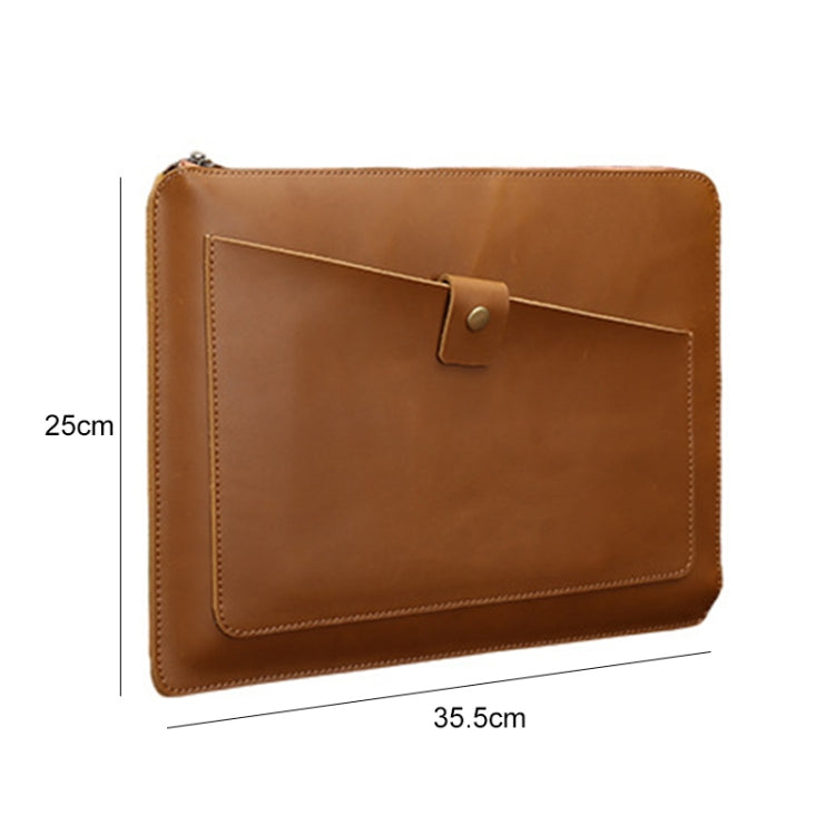 Universal Genuine Leather Business Laptop Tablet Zipper Bag, For 13.3 inch and Below Macbook, Samsung, Lenovo, Sony, DELL Alienware, CHUWI, ASUS, HP(Coffee)