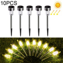 10 PCS Solar Energy Outdoor Lawn Lamp Stainless Steel IP65 Waterproof LED Decorative Garden Light (Warm White)