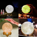 8cm Touch Control 3D Print Moon Lamp, USB Charging 7-color Changing LED Energy-saving Night Light with Wooden Holder Base