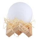 8cm Touch Control 3D Print Moon Lamp, USB Charging 7-color Changing LED Energy-saving Night Light with Wooden Holder Base
