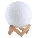 8cm Touch Control 3D Print Moon Lamp, USB Charging 7-color Changing LED Energy-saving Night Light with Wooden Holder Base