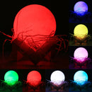 8cm Touch Control 3D Print Moon Lamp, USB Charging 7-color Changing LED Energy-saving Night Light with Wooden Holder Base