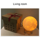 8cm Touch Control 3D Print Moon Lamp, USB Charging White + Yellow Light Color Changing LED Energy-saving Night Light with Wooden Holder Base