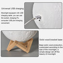 8cm Touch Control 3D Print Moon Lamp, USB Charging White + Yellow Light Color Changing LED Energy-saving Night Light with Wooden Holder Base
