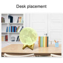 8cm Touch Control 3D Print Moon Lamp, USB Charging White + Yellow Light Color Changing LED Energy-saving Night Light with Wooden Holder Base