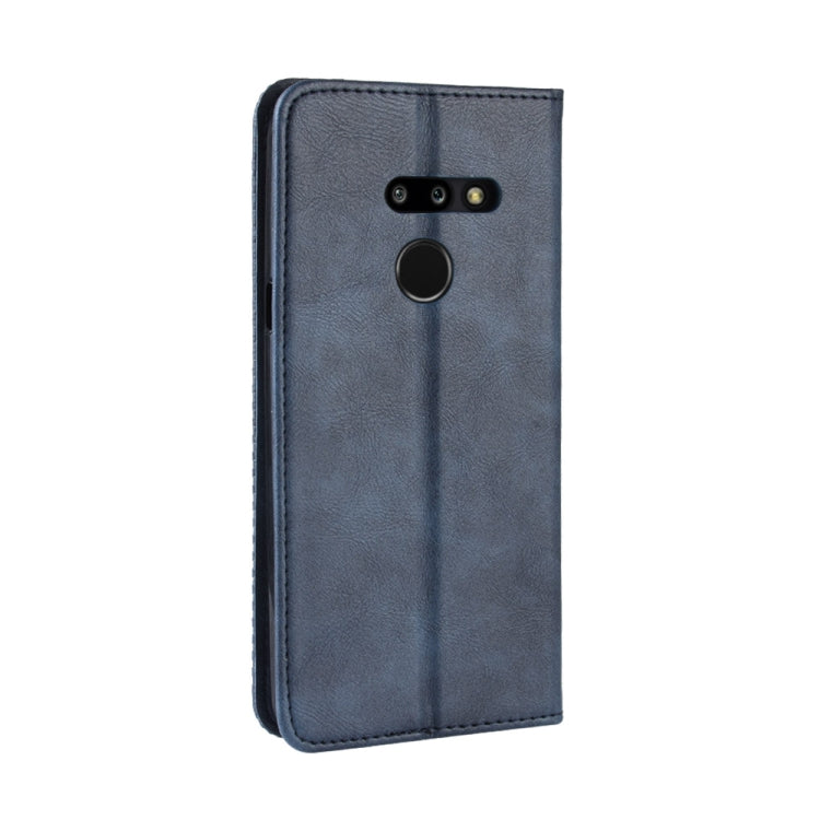 Magnetic Buckle Retro Texture Horizontal Flip Leather Case for LG G8 ThinQ, with Holder & Card Slots & Wallet (Blue)