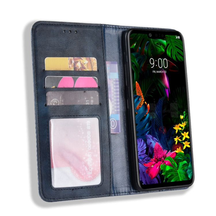 Magnetic Buckle Retro Texture Horizontal Flip Leather Case for LG G8 ThinQ, with Holder & Card Slots & Wallet (Blue)