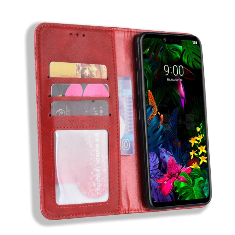 Magnetic Buckle Retro Texture Horizontal Flip Leather Case for LG G8 ThinQ, with Holder & Card Slots & Wallet (Red)