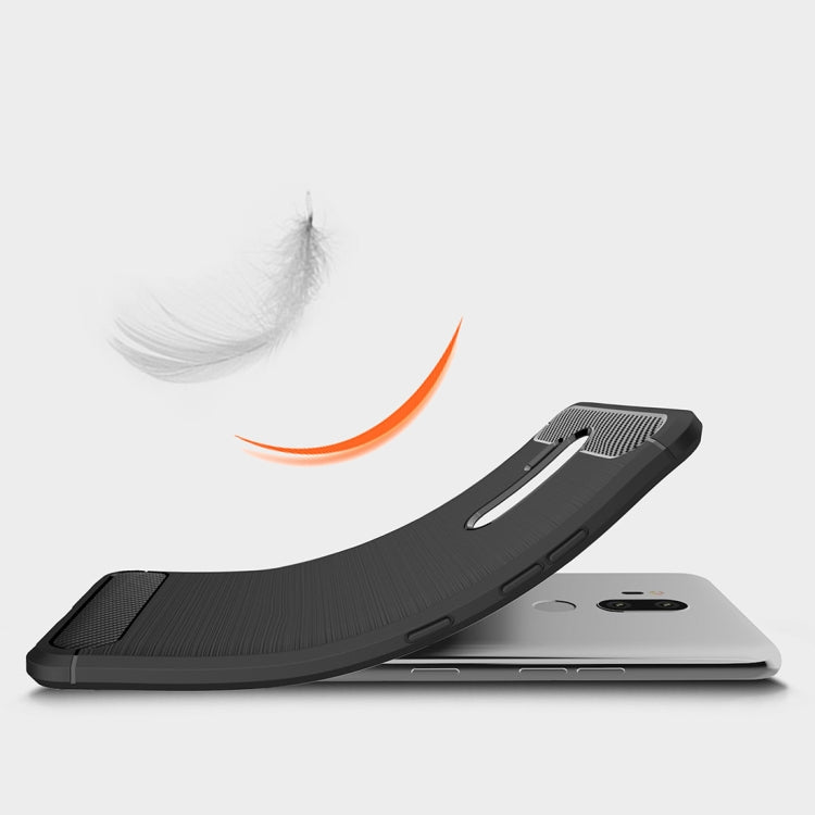 For LG G7 ThinQ Brushed Texture Carbon Fiber Shockproof TPU Protective Back Case (Grey)