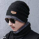 Fashion Winter Unisex Town Wall Beanie Scarf Suit, Thick and Plush Warm Knitted Hat(Black)