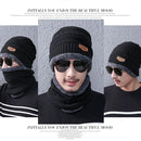 Fashion Winter Unisex Town Wall Beanie Scarf Suit, Thick and Plush Warm Knitted Hat(Black)