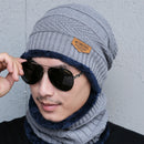Fashion Winter Unisex Town Wall Beanie Scarf Suit, Thick and Plush Warm Knitted Hat(Grey)