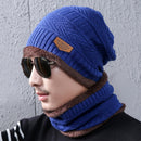 Fashion Winter Unisex Town Wall Beanie Scarf Suit, Thick and Plush Warm Knitted Hat(Blue)