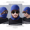 Fashion Winter Unisex Town Wall Beanie Scarf Suit, Thick and Plush Warm Knitted Hat(Blue)