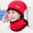 Fashion Winter Unisex Town Wall Beanie Scarf Suit, Thick and Plush Warm Knitted Hat(Red)