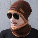 Fashion Winter Unisex Town Wall Beanie Scarf Suit, Thick and Plush Warm Knitted Hat(Coffee)