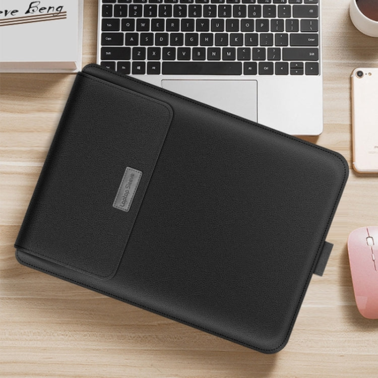 4 in 1 Universal Waterproof PU Leather Laptop Liner Bag with Handle & Stand & Pen Holder + 2 Winders + Mouse Bag + Charger Bag Set for 17 inch Laptops(Black)