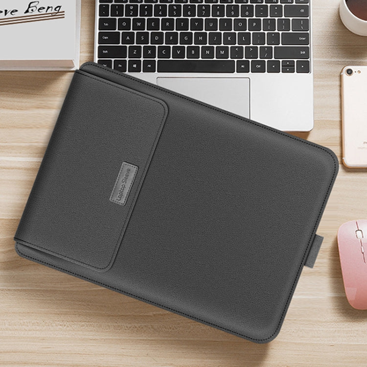 4 in 1 Universal Waterproof PU Leather Laptop Liner Bag with Handle & Stand & Pen Holder + 2 Winders + Mouse Bag + Charger Bag Set for 13 / 14 inch Laptops(Grey)