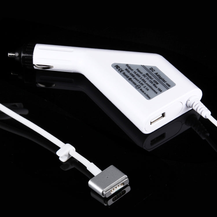 45W 14.85V 3.05A 5 Pin T Style MagSafe 2 Car Charger with 1 USB Port for Apple Macbook A1466 / A1436 / A1465 / A1435 / MD224 / MD231 / MD761 / MD711, Length: 1.7m(White)