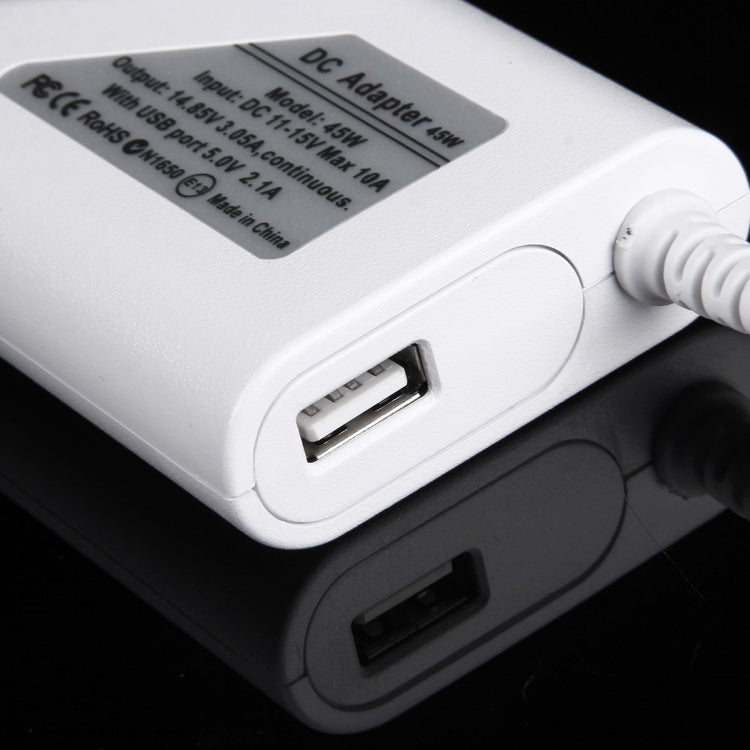 45W 14.85V 3.05A 5 Pin T Style MagSafe 2 Car Charger with 1 USB Port for Apple Macbook A1466 / A1436 / A1465 / A1435 / MD224 / MD231 / MD761 / MD711, Length: 1.7m(White)
