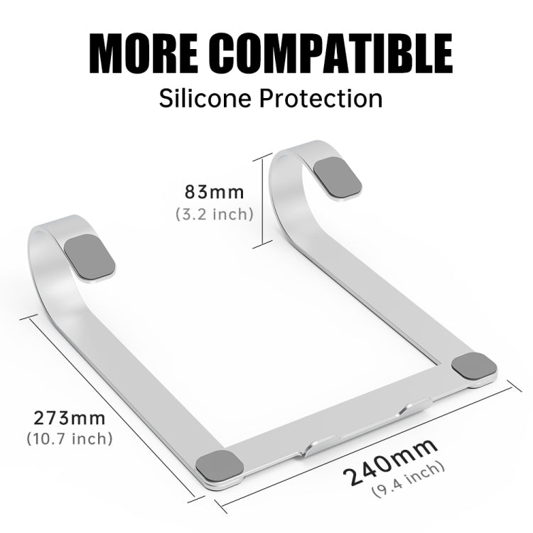 R-JUST BJ06 Detachable Shofar-shaped Aluminum Alloy Laptop Holder for 13-17.3 inch Laptops (Silver)