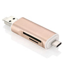 3 in 1 Type-c & Micro USB & USB 2.0 3 Ports SD / TF Card Reader for OTG Enabled Smartphones / PC(Gold)
