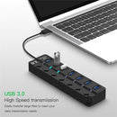 7 Ports USB 3.0 High Speed Multi Hub Expansion with Switch for PC & Laptop