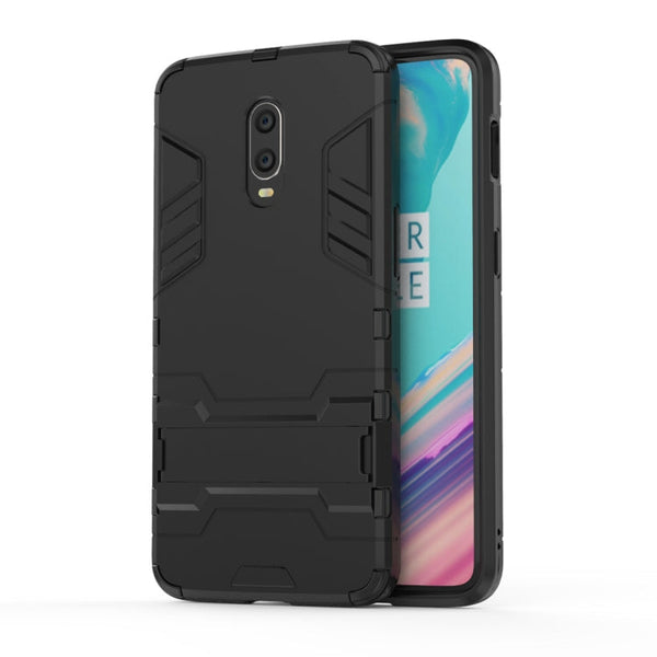 Shockproof PC + TPU Case for OnePlus 6T, with Holder(Black)