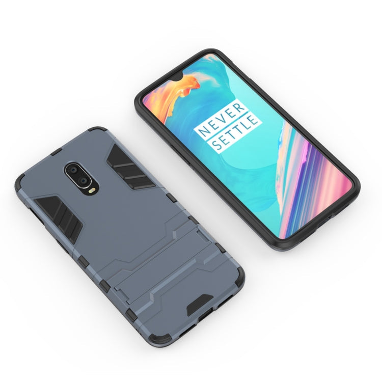 Shockproof PC + TPU Case for OnePlus 6T, with Holder(Navy Blue)