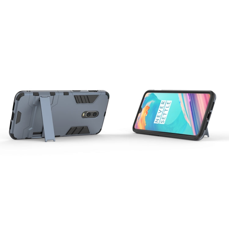 Shockproof PC + TPU Case for OnePlus 6T, with Holder(Navy Blue)