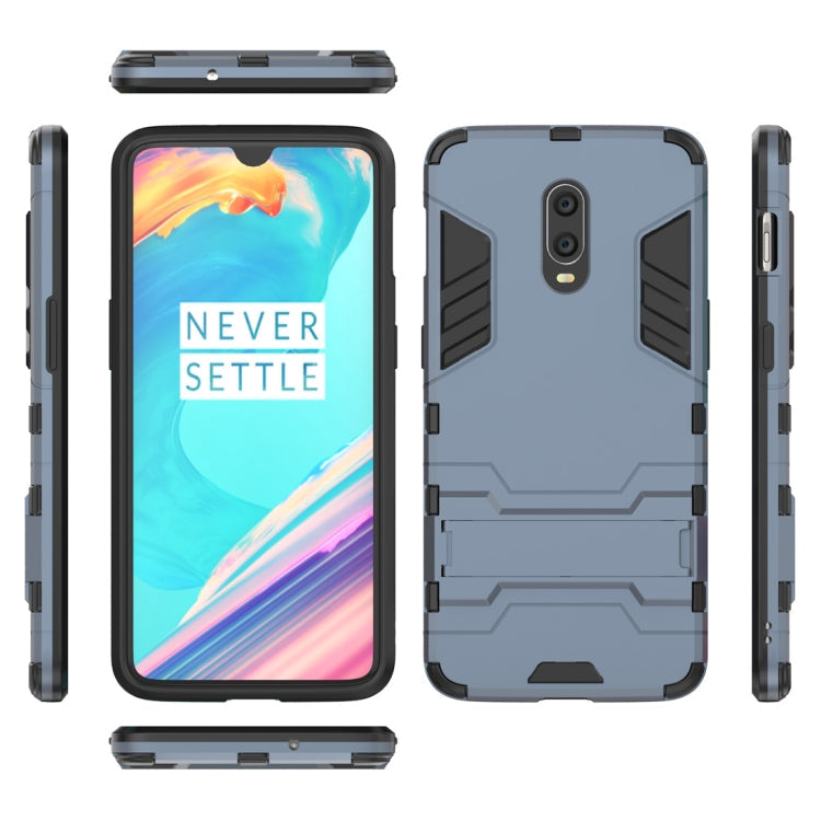 Shockproof PC + TPU Case for OnePlus 6T, with Holder(Navy Blue)