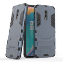Shockproof PC + TPU Case for OnePlus 6T, with Holder(Navy Blue)