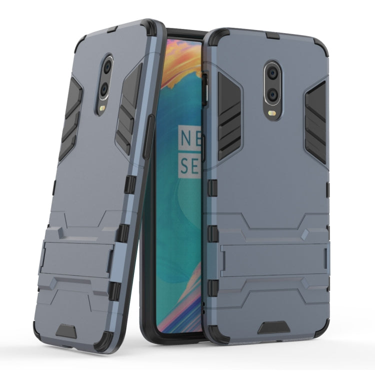 Shockproof PC + TPU Case for OnePlus 6T, with Holder(Navy Blue)