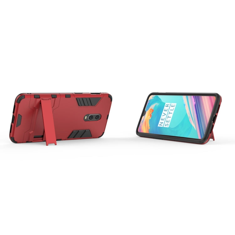 Shockproof PC + TPU Case for OnePlus 6T, with Holder(Red)