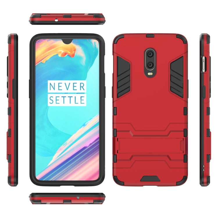 Shockproof PC + TPU Case for OnePlus 6T, with Holder(Red)